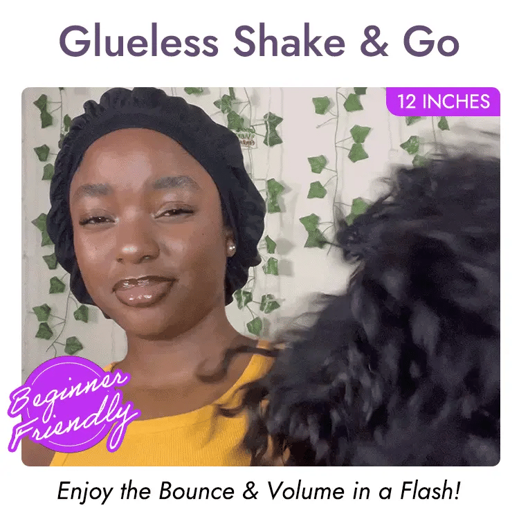 🔥Beginner Friendly Water Wave Minimalist Lace Glueless Short Curly Wig with Bangs