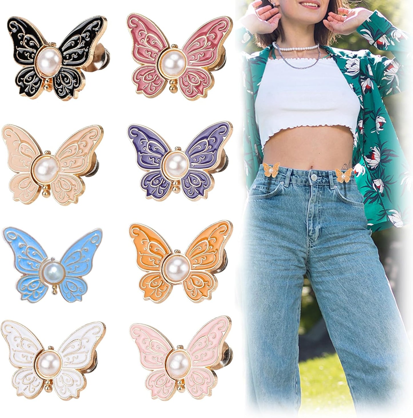 🦋 No-Sew Butterfly Jean Clips – Instant Waist Adjuster for Jeans, Skirts & More ✨