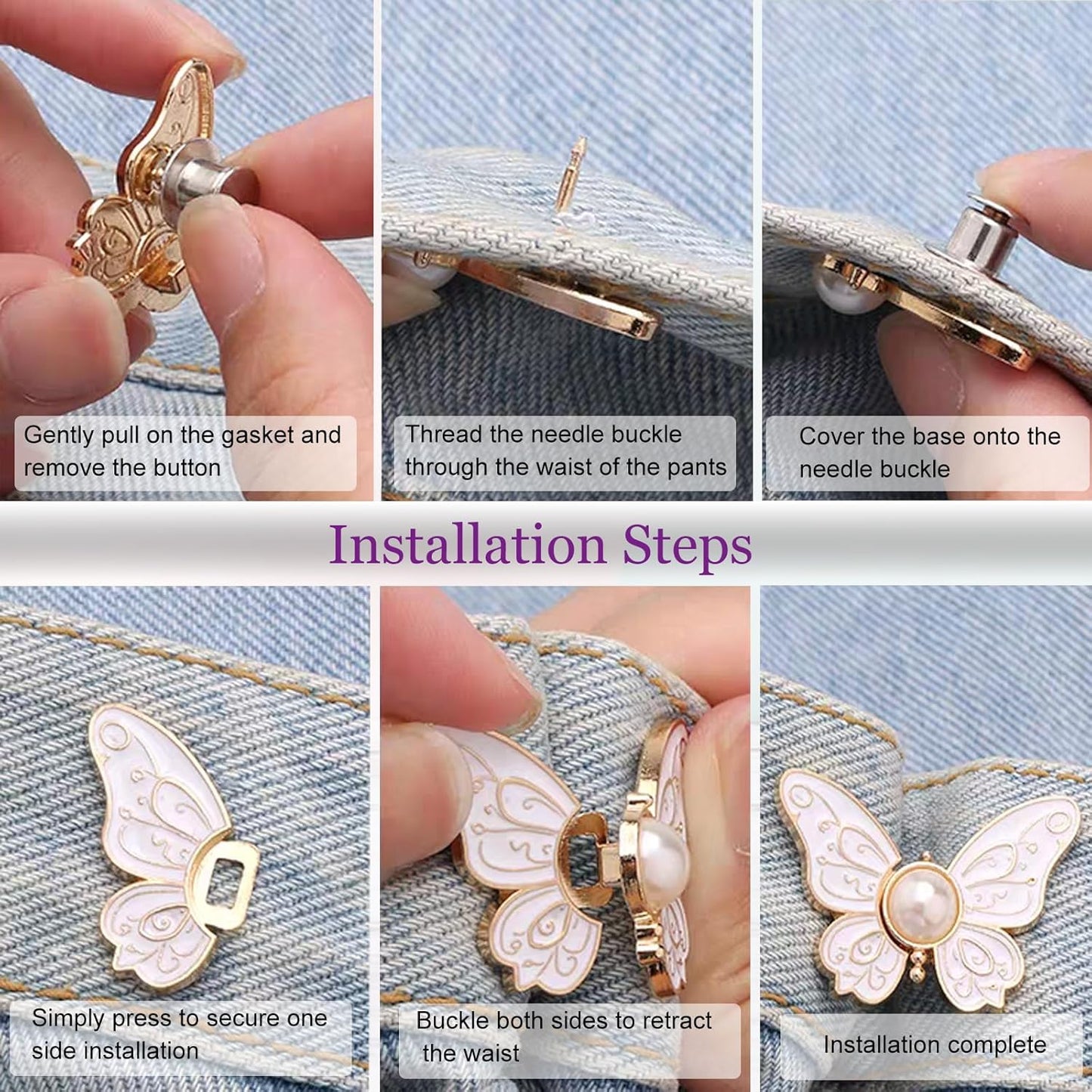 🦋 No-Sew Butterfly Jean Clips – Instant Waist Adjuster for Jeans, Skirts & More ✨