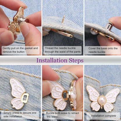 🦋 No-Sew Butterfly Jean Clips – Instant Waist Adjuster for Jeans, Skirts & More ✨
