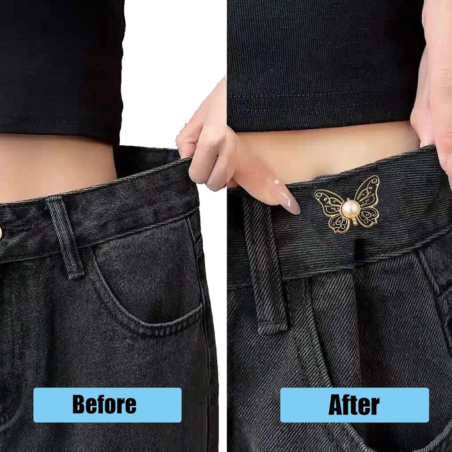🦋 No-Sew Butterfly Jean Clips – Instant Waist Adjuster for Jeans, Skirts & More ✨