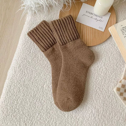Women’s Wool Mid-Calf Socks – Winter Thickened Terry Fleece Plush Snow Socks, Warm Cashmere Short Socks