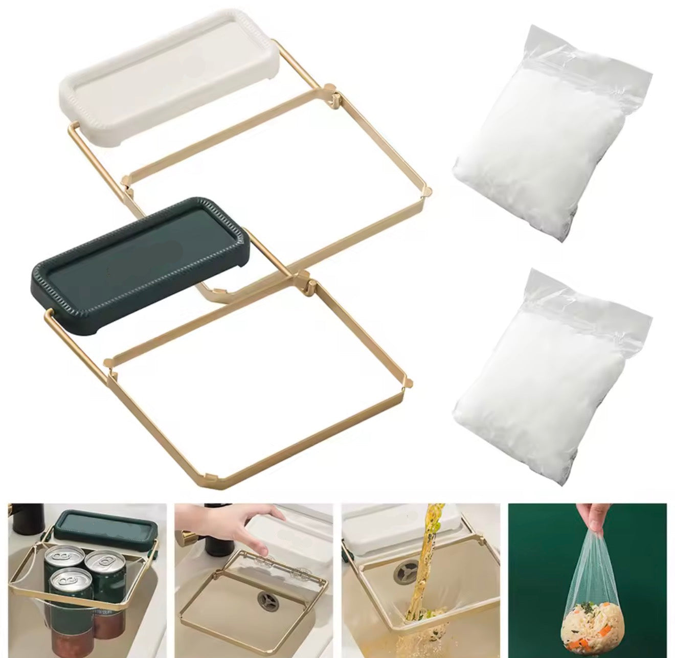 Suction Cup Sink Filter Rack – Easy Install, Foldable, Mess-Free Kitchen Helper! 50 Free Sink Strainer Nets Included ✨