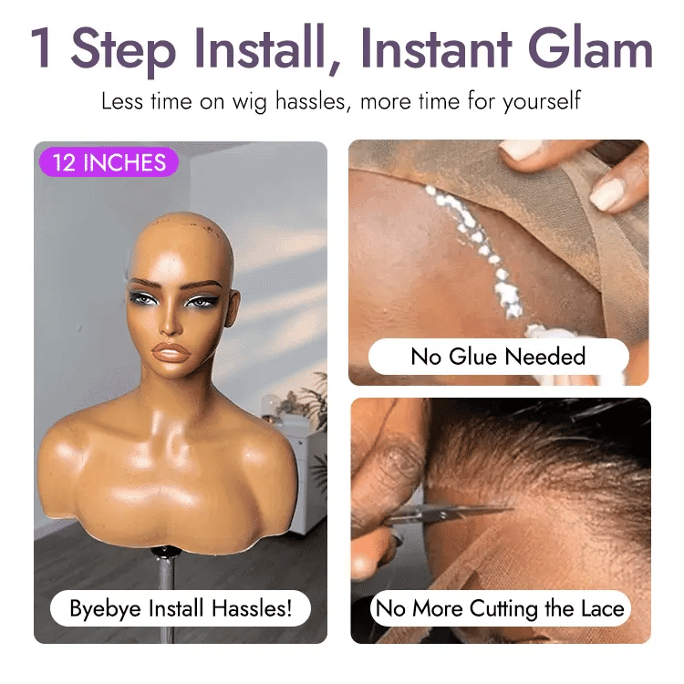 🔥Beginner Friendly Water Wave Minimalist Lace Glueless Short Curly Wig with Bangs